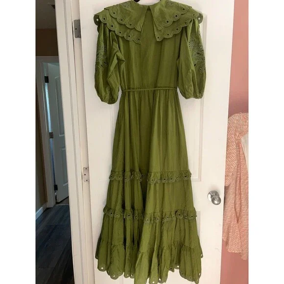 FARM RIO Humming Bird Richelieu Tiered Maxi Dress Size M NWT Green Forest Fairy - Picture 10 of 14